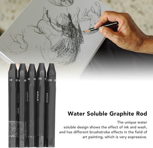 Zerodis 5Pcs Graphite Sticks Water Soluble Environmentally Friendly Hex Rod Graphite Stick Set Art Drawing Supplies for Sketch Shading Pencils Art...