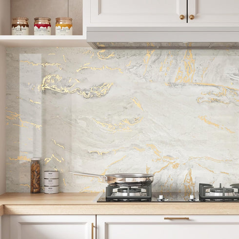 Glossy Marble Contact Paper for Countertop Kitchen Beige Gold Marble Wallpaper Modern Vinyl Wall Paper for Bathroom Waterproof 15.75"x78" Stick on...