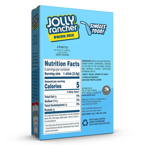 Jolly Rancher CHERRY Singles to Go 3 Boxes of 6 Packets Each...