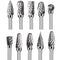 Double Cut Tungsten Carbide Carving Bits for Rotary Tool, 10 Pcs Rotary Burr Set with 1/8 inch Shank and 1/4 inch Grinding Head for DIY, Woodworki...