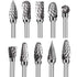 Double Cut Tungsten Carbide Carving Bits for Rotary Tool, 10 Pcs Rotary Burr Set with 1/8 inch Shank and 1/4 inch Grinding Head for DIY, Woodworki...