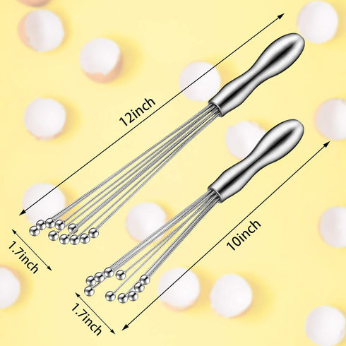 2 Pieces Stainless Steel Mini Ball Whisk 10-Inch and 12-Inch, Egg Beater Manual Mixer Whisk for Sauces Cream Cooking Blender...