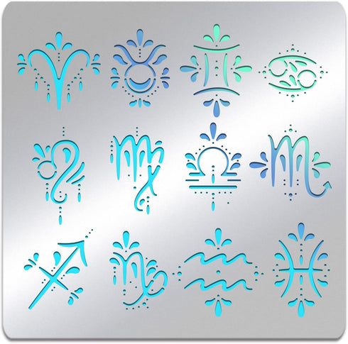 BENECREAT Zodiac Signs Themed Metal Stencil, Stainless Steel Drawing Stencil Template for Wood Burning, Wall Painting Crafts and Decorations, 6x6"...