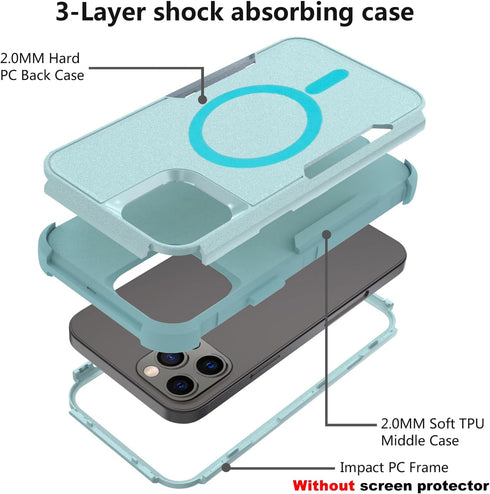 Tksafy for iPhone 13 Pro Max case Compatible MagSafe, Heavy duty Shockproof Protective Three Layers Phone Bumper Cover with Full Body Rubber Armor...