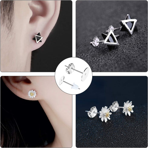 Earring Posts Stainless Steel, 500Pcs Hypoallergenic Flat Pad Earring Studs (4mm, 6mm) with Butterfly and Rubber Bullet Earring Backs for Jewelry ...