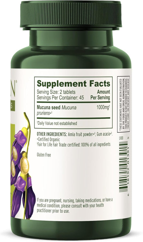 Banyan Botanicals Mucuna Pruriens – Organic Herbal Tablet – Energizing, Supports Healthy Nervous & Reproductive Systems* – Natural Source of L-Dop...