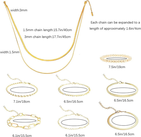 Gold Chain Bracelets Set 14K Gold Plated Bracelet Stack Link Chain Bracelets Trendy Gold Stackable Cuff Bracelets for Women...