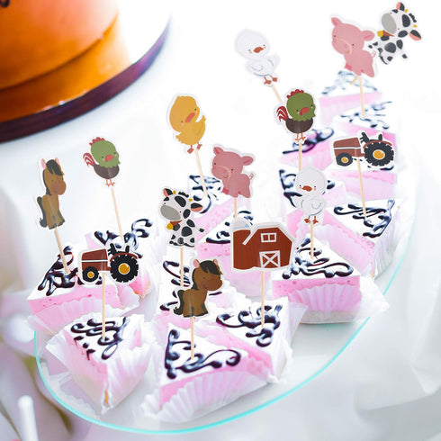 96 Pieces Farm Animal Cupcake Toppers Chicken Duck Goose Cow Pig Tractor and Horse Cupcake Picks Farm Toothpicks Zoo Theme Cake Decorations for Ba...