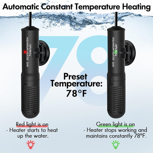 Orlushy 25W Small Submersible Aquarium Heater, Constant Temperature Betta Fish Tank Heater of 78?for 1-6 Gallons Freshwater & Saltwater Tanks...