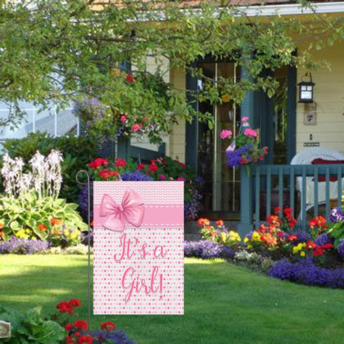 It's A Girl Garden Flag Pink Baby Shower Birth Announcement Decorations for Girl 12x18 Inch Double Sided New Baby Garden Flag Gender Reveal Party ...