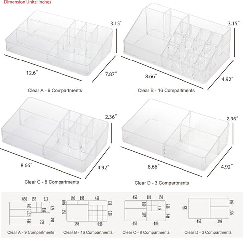 Yesesion Plastic Makeup Storage Organizer, Clear Cosmetics Display Case for Bathroom Counter, Dresser, Small Vanity Holder for Beauty Supplies, Ma...