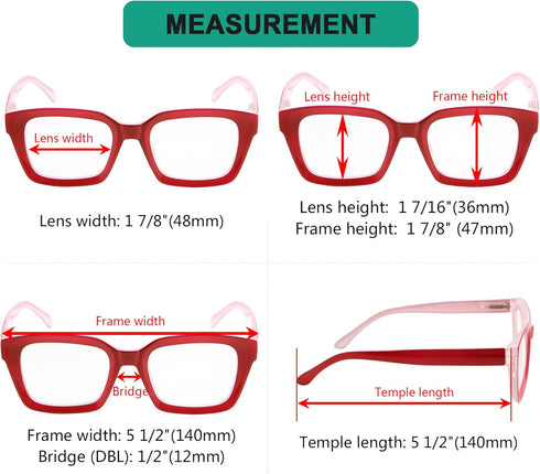 Eyekepper Ladies Reading Glasses - Oversized Square Design Readers for Women Red...