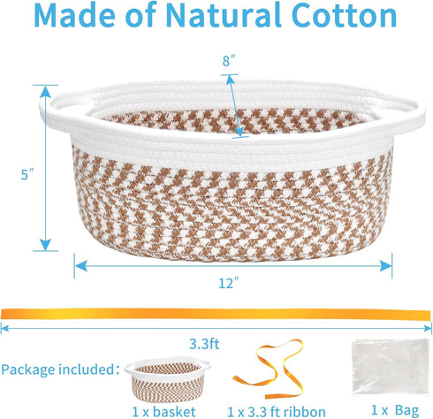 ABenkle Small Woven Basket, 12"x 8" x 5" Cute Small Basket, Rope Room Shelf Storage Basket, Cat Dog Toys Basket Chest Box, Empty Decorative Gift B...