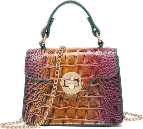 Chic Women Crocodile Leather bags Mini Top-Handle Clutch Compact Evening Bag Stylish Accessory for Essentials...