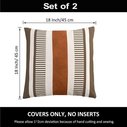 Pack of 2 Farmhouse Decorative Throw Pillow Covers 18x18 Modern Faux Leather Accent Cushion Cover,Rustic Stripe Pillowcase for Living Room Sofa Be...