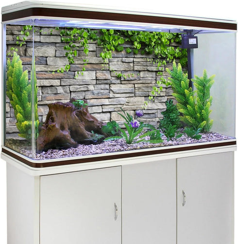 AWERT Vinyl 24x16 inches Stone Brick Wall Aquarium Background Rock Fish Tank Background Spring Leaves Terrarium Background...