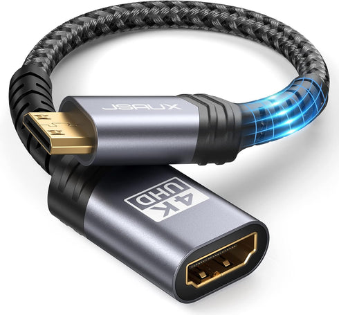 JSAUX Mini HDMI to HDMI Adapter 2pack, Mini HDMI Male to HDMI Female Cable with 4K 60Hz HDR 3D 18Gbps Dolby, Compatible with DSLR, Camcorder, Grap...