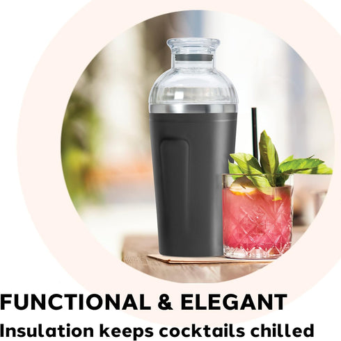 OGGI Groove Insulated Cocktail Shaker-17oz Double Wall Vacuum Insulated Stainless Steel, Tritan Lid has Built In Strainer, Ideal Cocktail Mixer, M...