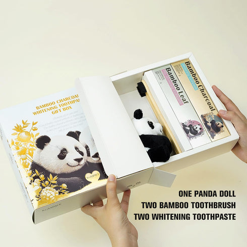 Panda Toothpaste 5-in-1 Contains One Bamboo Charcoal Toothpaste + One Bamboo Leaf Toothpaste?Two Bamboo Toothbrushes?and One Panda Doll. (15.34 Oz...