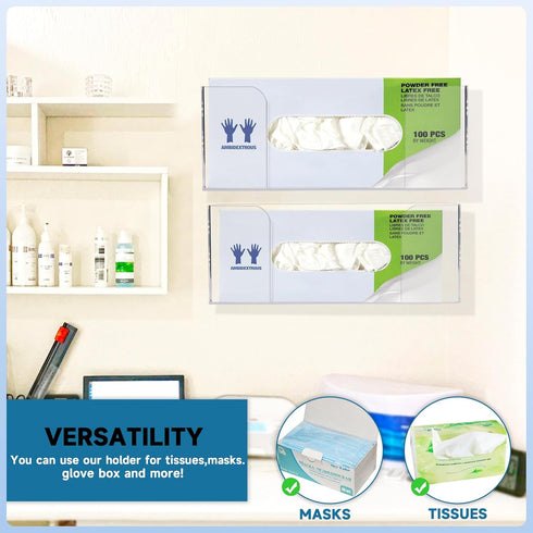Acrylic Glove Box Holder Dispenser, Glove Holder for Wall Mount Clear Acrylic Glove Rack Wall, Floating Mask Dispenser for Medical Latex Rubber Di...