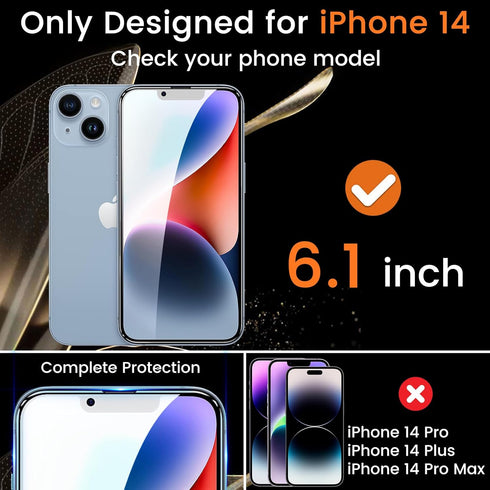 3+3 Pack Privacy Screen Protector for iPhone 14 6.1-Inch with 3 Pack Camera Lens Protector, Anti Spy Tempered Glass Film 9H Hardness Bubble Free C...