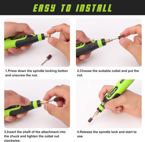 Yougfin Mini Cordless Rotary Tool, 3-Speed and USB Charging Rotary Tool Kit with 44 Accessories, Multi-Purpose 3.6V Power Rotary Tool for Sanding,...