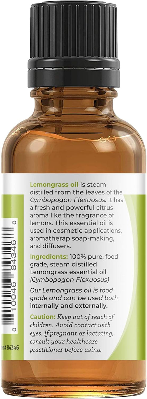 Viva Doria 100% Pure Lemongrass Essential Oil, Undiluted, Food Grade, Guatemalan Lemongrass Oil 30 mL (1 Fl Oz)...