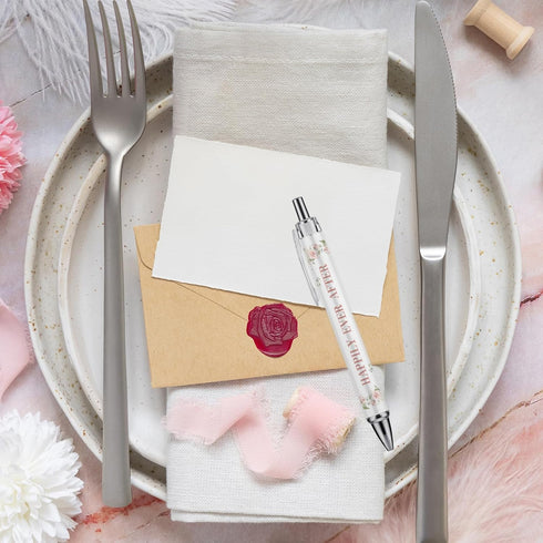 Whaline 24Pcs Bridal Shower Ballpoint Pens Retractable Wedding Floral Picture Pens Plastic Black Ink Pens for Guest Wedding Games Proposal Bachelo...