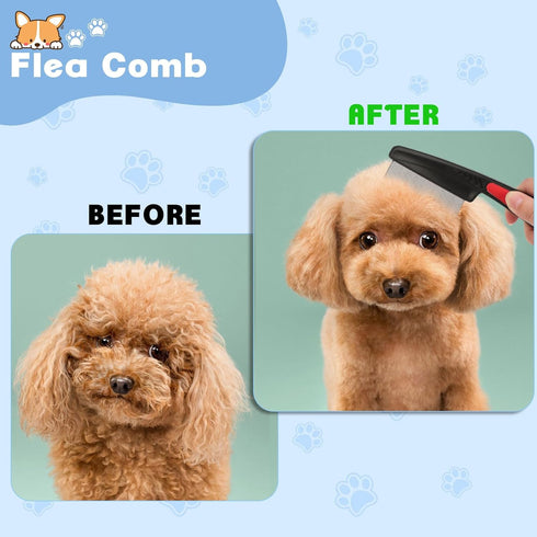 2PCS Flea Comb-Pet Knotting Comb, Tick Comb for Long Haired Pets- Remove Clumps Stainless Fine Tooth Dog Eye Comb Tear Stain Comb for Small Dogs C...