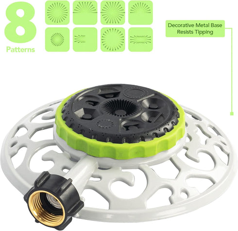 Hourleey Adjustable Turret Metal Sprinkler, 8 Mode Fixed Lawn Sprinkler for Yard with Hose Quick Connect Product Adapter for Garden Watering Irrig...