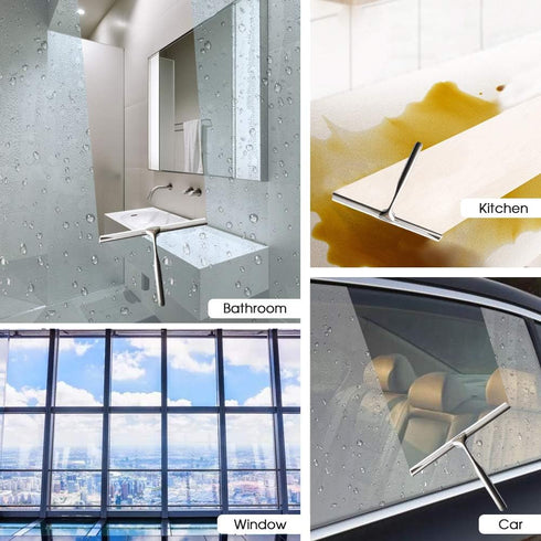 Shower Squeegees Stainless Steel with Self Adhesive Hook Window Squeegees for Shower Doors Bathroom Mirror Wiper, Window Glass Cleaning...