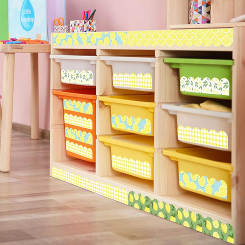 Whaline 69 Feet Summer Lemon Bulletin Board Borders Lemon Decorative Trim Border in 5 Designs Self-Adhesive Lemon Trim Blackboard Border Classroom...