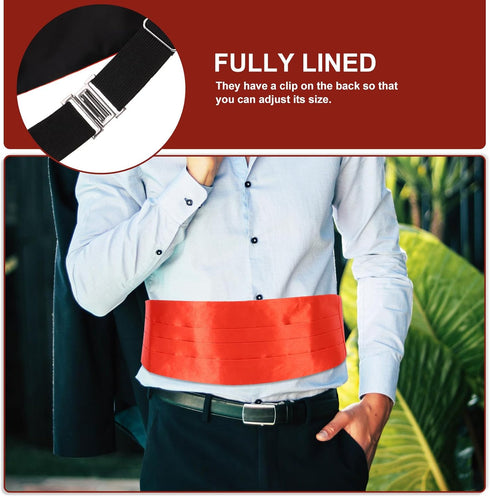VICASKY 3pcs Mens Formal Woven Satin Cummerbund Mens Premium Cummerbund Adjustable, Bow Tie, Handkerchief Mens Cummerbund Bow Tie Set, Include Cum...
