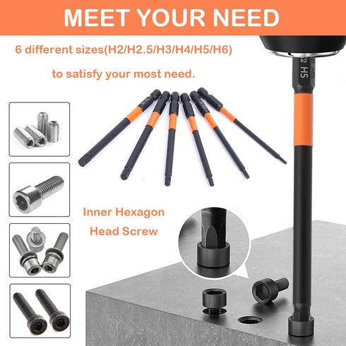 JONMON Allen Wrench Screwdriver Bits - H2-H6 Quick Change S2 Steel Magnetic Hex Head Impact Drill Bits Power & Hand Tools with 1/4 Inch Shank, 3.9...