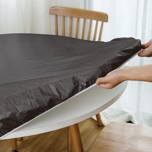 NLMUVW Round Fitted Vinyl Tablecloth with Elastic Edge 100% Waterproof Oil Proof PVC Table Cloth Wipe Clean Table Cover for Indoor and Outdoor, Bl...