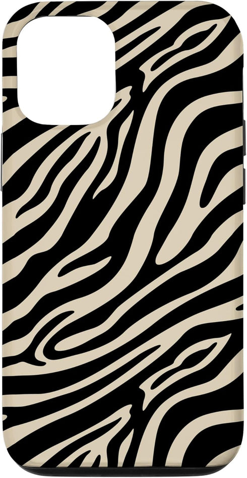 iPhone 13 Zebra Stripes Print Pattern in Black and Beige Case...