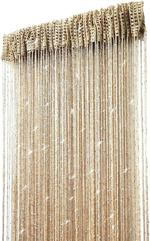 ave split Decorative Door String Curtain Wall Panel Fringe Window Room Divider Blind Divider Tassel Screen Home 100x200centimeter (Champagne18)...