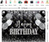 Black Silver Happy Birthday Banner Backdrop 7x5FT Black and Silver Party Decorations Silver Glitter Birthday Background for Women Men Birthday Par...
