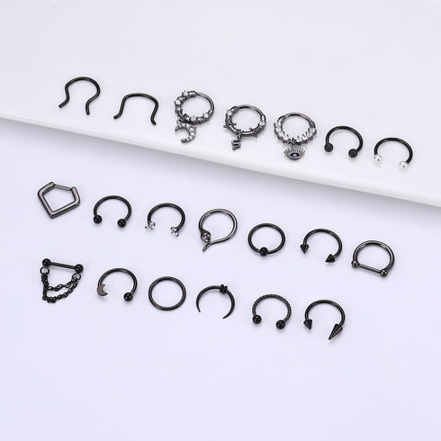 Besteel 20PCS Septum Rings 16G Hypoallergenic Surgical Steel Hinged Clicker Nose Rings Hoops for Women Men Cute CZ Dangle Horseshoe Lip Helix Trag...