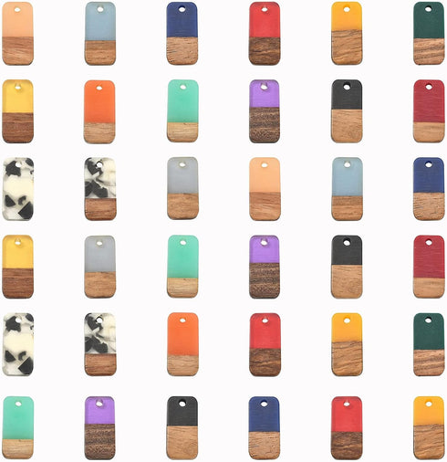DanLingJewelry 50 pcs Random Color Resin and Walnut Wood Charms Rectangle Charms for Jewelry Making DIY Craft 20.5x10mm...