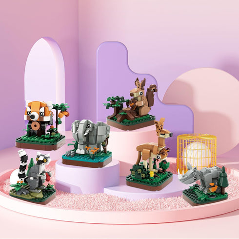 Mini Animals Building Blocks Set,Land Animal Themed Collection Construction Building Bricks Toy,Cute Home Decors(4th Series) (Rhinoceros)...