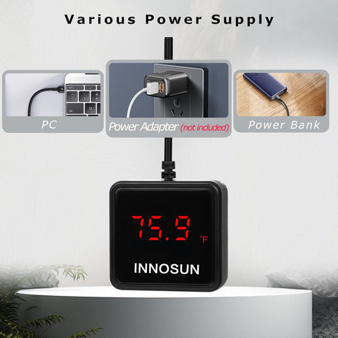 Fish Tank Digital Thermometer, Submersible Aquarium Thermometer for Underwater Use Accuracy 0.2°F, Waterproof Thermometer with USB Power Supply, H...