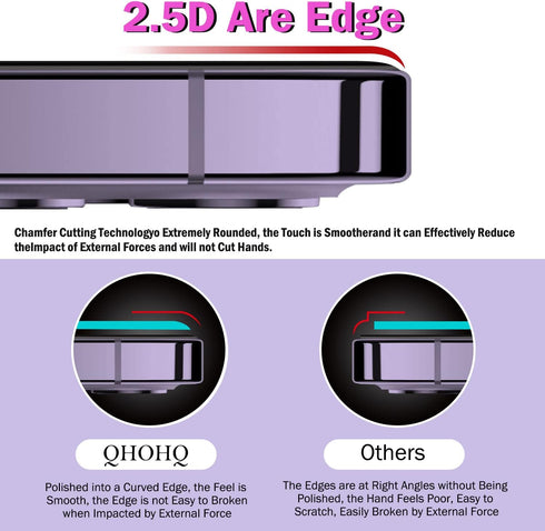 QHOHQ 3 Pack Screen Protector for iPhone 14 Pro Max 6.7 Inch with 3 Pack Tempered Glass Camera Lens Protector, Ultra HD, 9H Hardness, Scratch Resi...