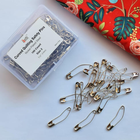 Curved Safety Pins for Quilting, Basting Pins, Size 2, 100-count...