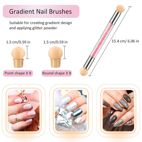 4 Pieces Sponge Nail Brush Picking Dotting Gradient Pen Brush Double Head Sponge Nail Brush Rhinestone Handle Acrylic Nail Painting Brush with 16 ...