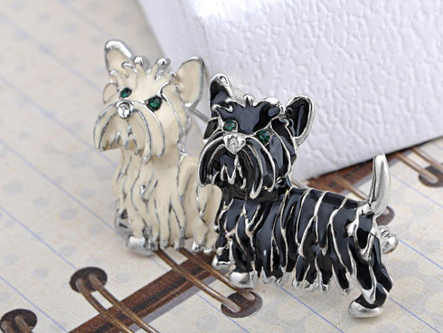 Alilang Cute Black White Shih Tzu Terrier Dog Puppy Love Enamel Cartoon Furry Animal Brooch Pin...