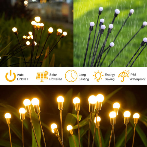 2 Pack Solar Garden Lights, 20LED Solar Powered Firefly Lights, Starburst Swaying Light Waterproof, Solar Garden Decorative Lights, Outdoor Yard P...