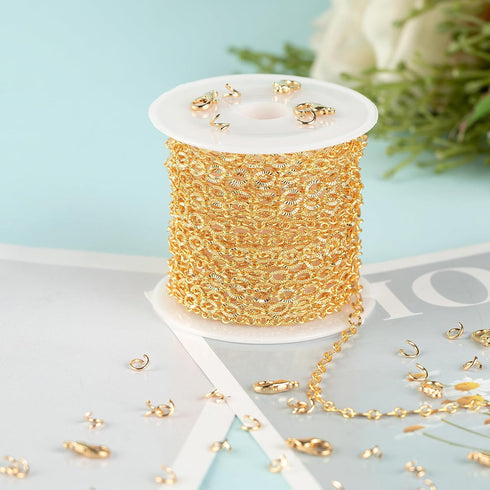 5 Meters 18K Gold Plated Chain for Jewelry Making, Shiny Light Gold Embossed Oval Cable Link Chain Spool Women Necklace Bracelet DIY Jewelry Findi...