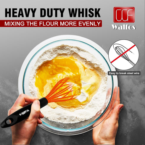 Walfos Whisk, Silicone Whisks Set of 5, Mini Stainless Steel Whisk 7+5in and Non Scratch Coated 7+9+11in Whisks, Suitable for Blending, Whisking, ...