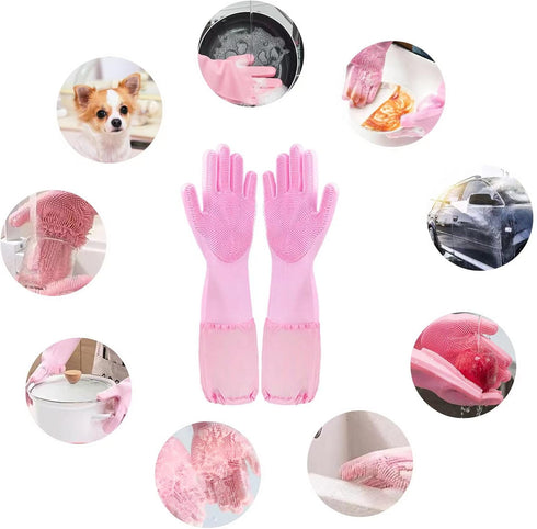 Pet Grooming Gloves Cleaning Gloves Natural Rubber Dishwashing Gloves High Density Silicone Brush Fruits Dishes Cleaning Massaging for Dogs and Ca...